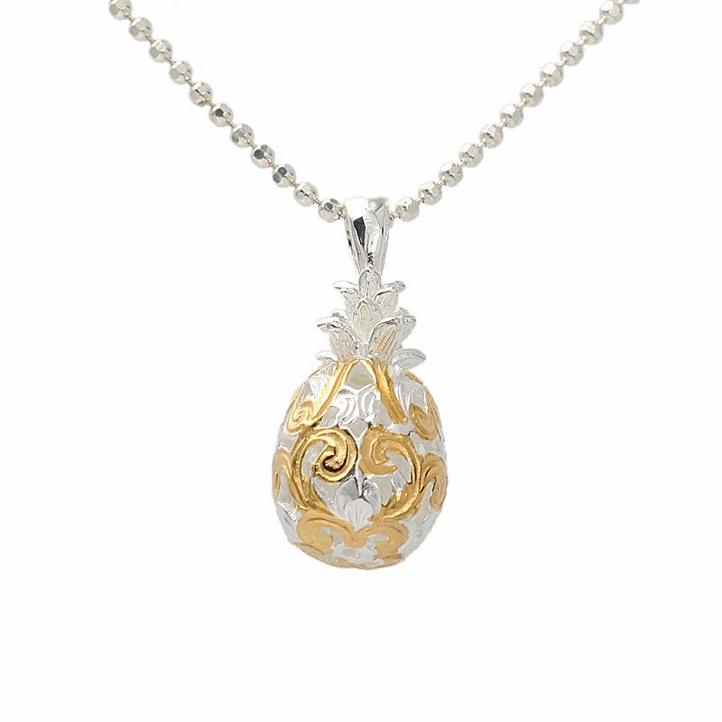 Sterling Silver Two-Tone Yellow Gold Plated Scroll Pineapple Pendant (Chain Sold Separately)