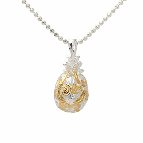 Sterling Silver Two-Tone Yellow Gold Plated Scroll Pineapple Pendant (Chain Sold Separately)