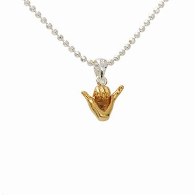 Sterling Silver Two-Tone Yellow Gold Shaka Pendant (S/M) (Chain Sold Separately)