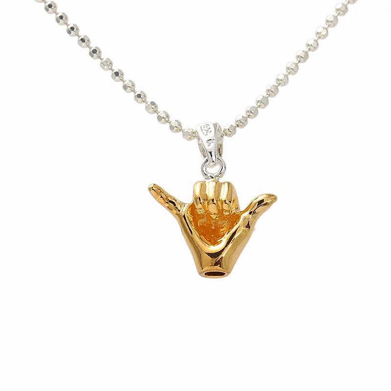 Sterling Silver Two-Tone Yellow Gold Shaka Pendant (S/M) (Chain Sold Separately)