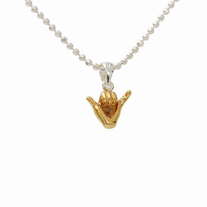 Sterling Silver Two-Tone Yellow Gold Shaka Pendant (S/M) (Chain Sold Separately)