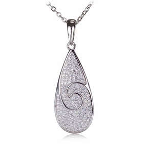 Sterling Silver Wave Pave CZ Teardrop Pendant (Chain Sold Separately)