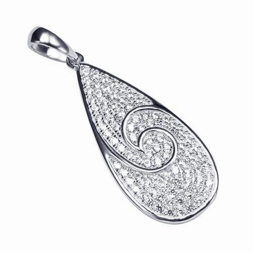 Sterling Silver Wave Pave CZ Teardrop Pendant (Chain Sold Separately)