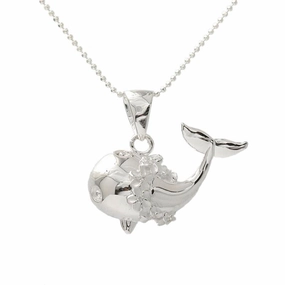 Sterling Silver Whale and Plumeria Lei with CZ Pendant (Chain Sold Separately)
