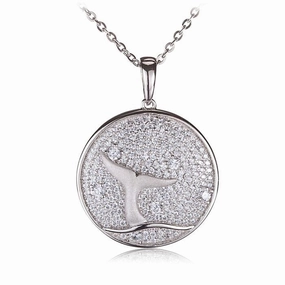 Sterling Silver Whale Tail in Circle Pave CZ Pendant (Chain Sold Separately)
