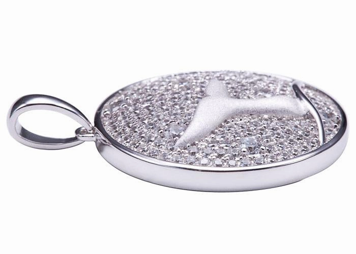 Sterling Silver Whale Tail in Circle Pave CZ Pendant (Chain Sold Separately)