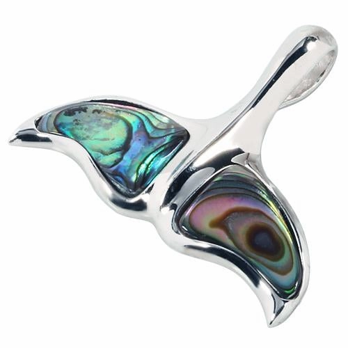 Sterling Silver Whale Tail with Abalone Inlaid Pendant (Chain Sold Separately)