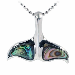 Sterling Silver Whale Tail with Abalone Inlaid Pendant (Chain Sold Separately)