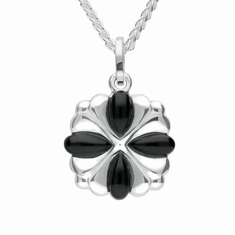 Sterling Silver Whitby Jet 4 Stone Cross Necklace
