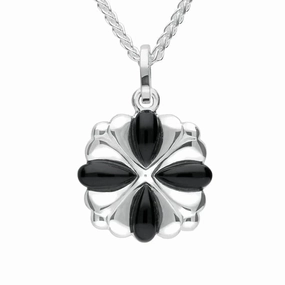 Sterling Silver Whitby Jet 4 Stone Cross Necklace