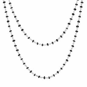 Sterling Silver Whitby Jet 4mm Bead Chain Link Necklace