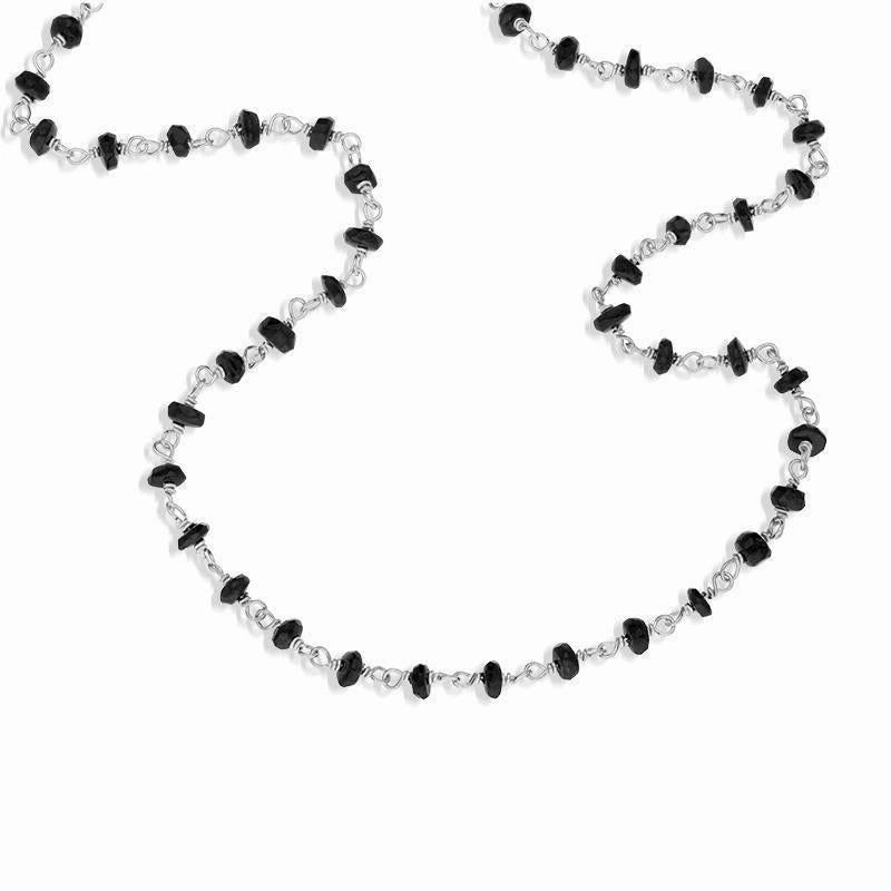 Sterling Silver Whitby Jet 4mm Bead Chain Link Necklace