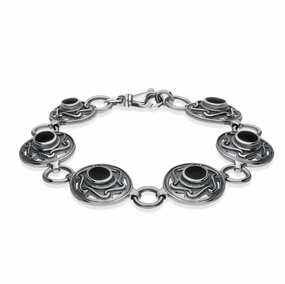 Sterling Silver Whitby Jet 6 Stone Celtic Curl Bracelet