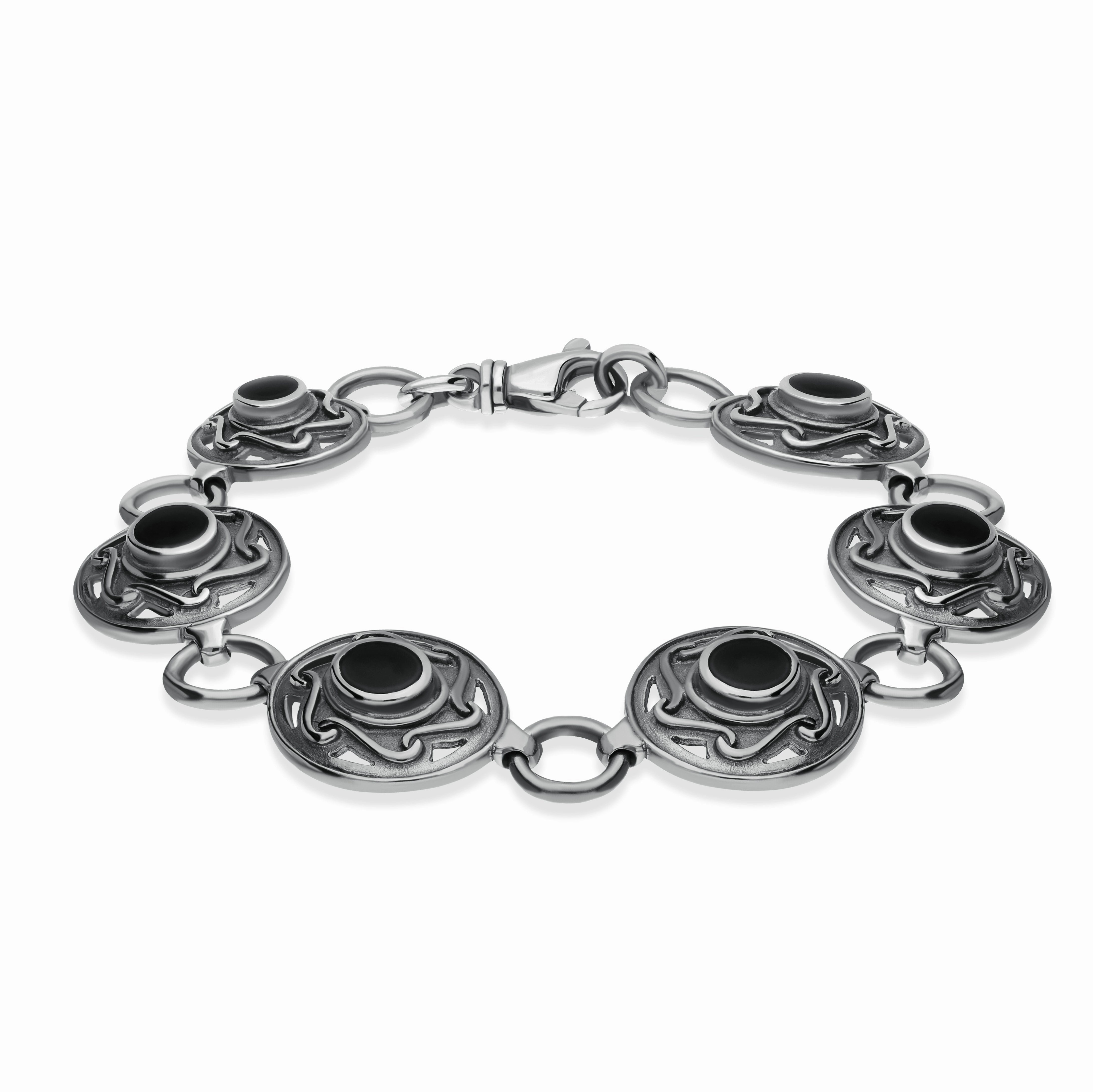 Sterling Silver Whitby Jet 6 Stone Celtic Curl Bracelet