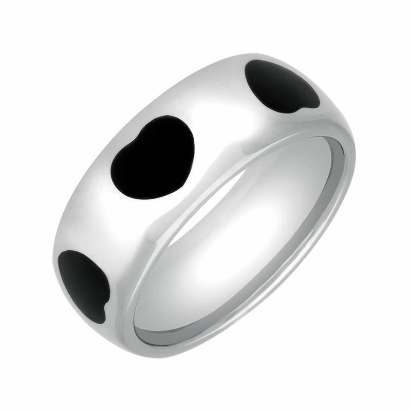 Sterling Silver Whitby Jet 8mm Heart Inlaid Band Ring