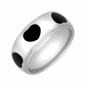 Sterling Silver Whitby Jet 8mm Heart Inlaid Band Ring