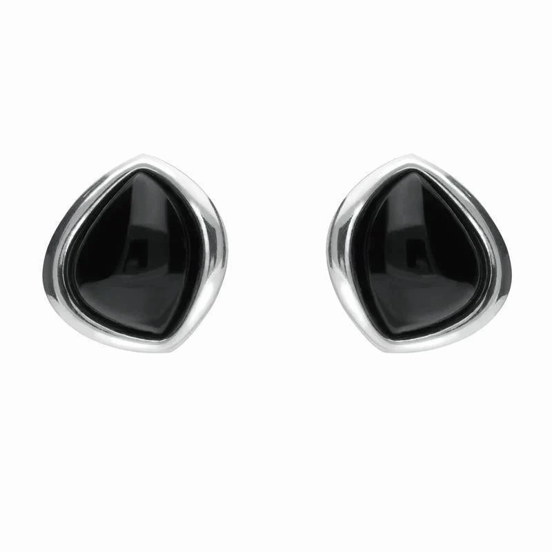 Sterling Silver Whitby Jet Abstract Marquise Stud Earrings