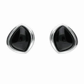 Sterling Silver Whitby Jet Abstract Marquise Stud Earrings