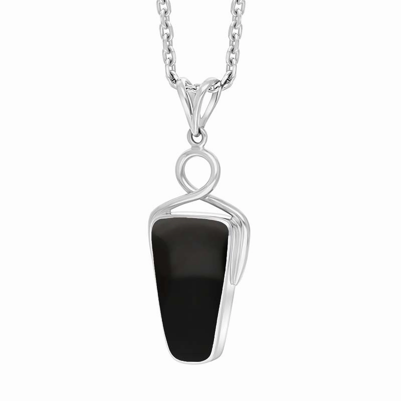 Sterling Silver Whitby Jet Abstract Oblong Twist Frame Necklace