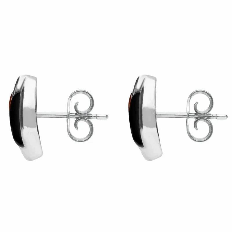 Sterling Silver Whitby Jet Amber Double Stone Stud Earrings