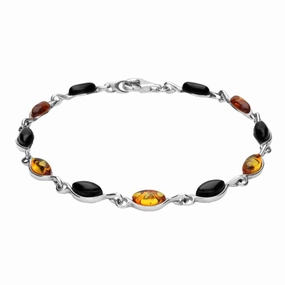 Sterling Silver Whitby Jet Amber Link Bracelet