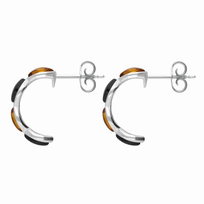 Sterling Silver Whitby Jet Amber Marquise Four Stone Curved Stud Earrings