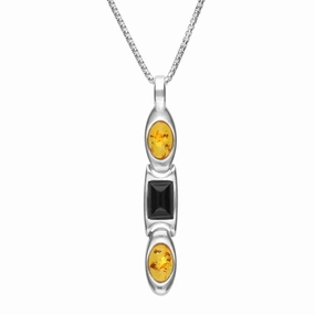 Sterling Silver Whitby Jet Amber Oval And Rectangle Necklace D
