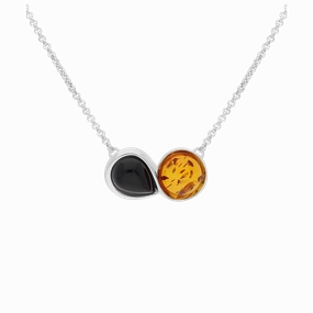 Sterling Silver Whitby Jet Amber Pear Shaped Necklace