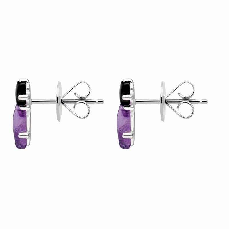 Sterling Silver Whitby Jet Amethyst Two Stone Butterfly Stud Earrings