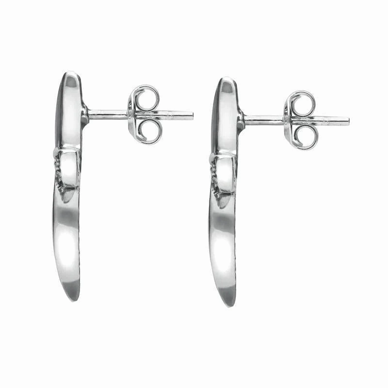 Sterling Silver Whitby Jet and Marcasite Wavy Cross Stud Earrings