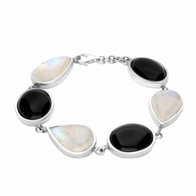 Sterling Silver Whitby Jet and Moonstone Unique Bracelet