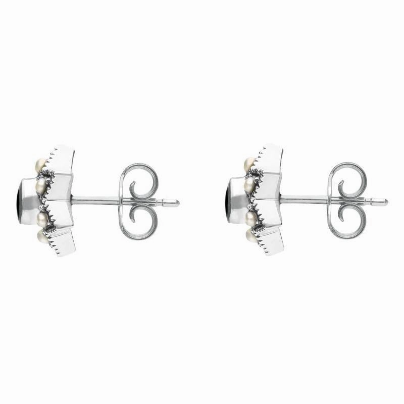 Sterling Silver Whitby Jet and Pearl Six Point Star Stud Earrings D