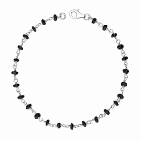 Sterling Silver Whitby Jet Bead Chain Bracelet