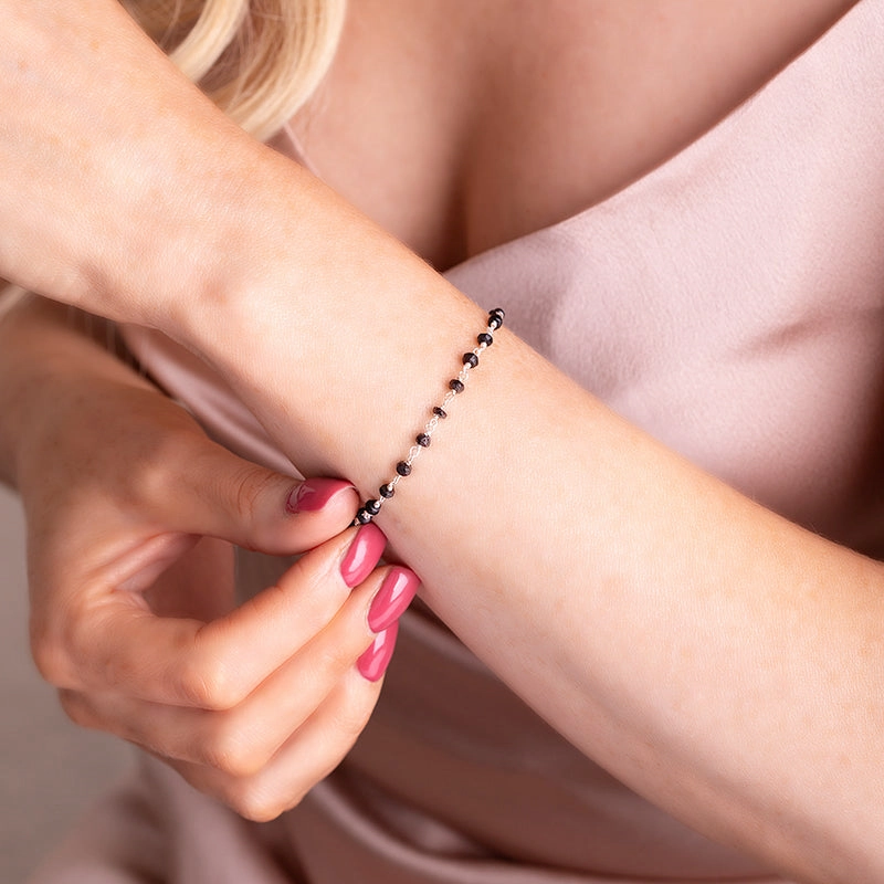 Sterling Silver Whitby Jet Bead Chain Bracelet
