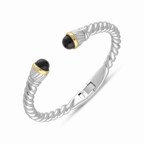 Sterling Silver Whitby Jet Bead Hinged Torc Twist Bangle