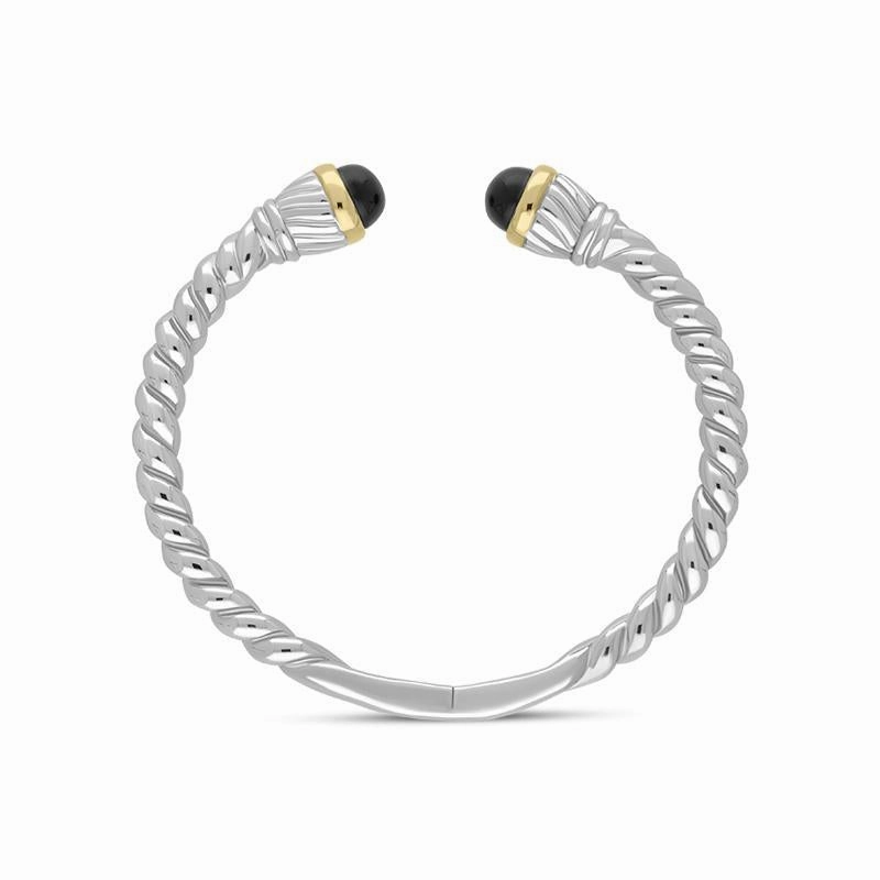 Sterling Silver Whitby Jet Bead Hinged Torc Twist Bangle