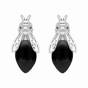 Sterling Silver Whitby Jet Bee Stud Earrings