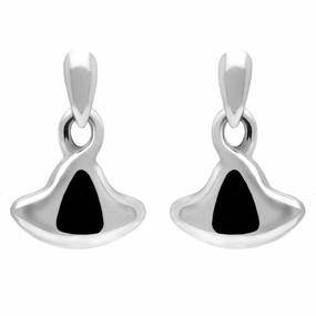 Sterling Silver Whitby Jet Bell Shaped Drop Earrings