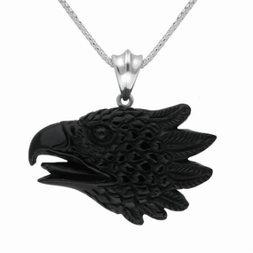 Sterling Silver Whitby Jet Carved Phoenix Head Necklace