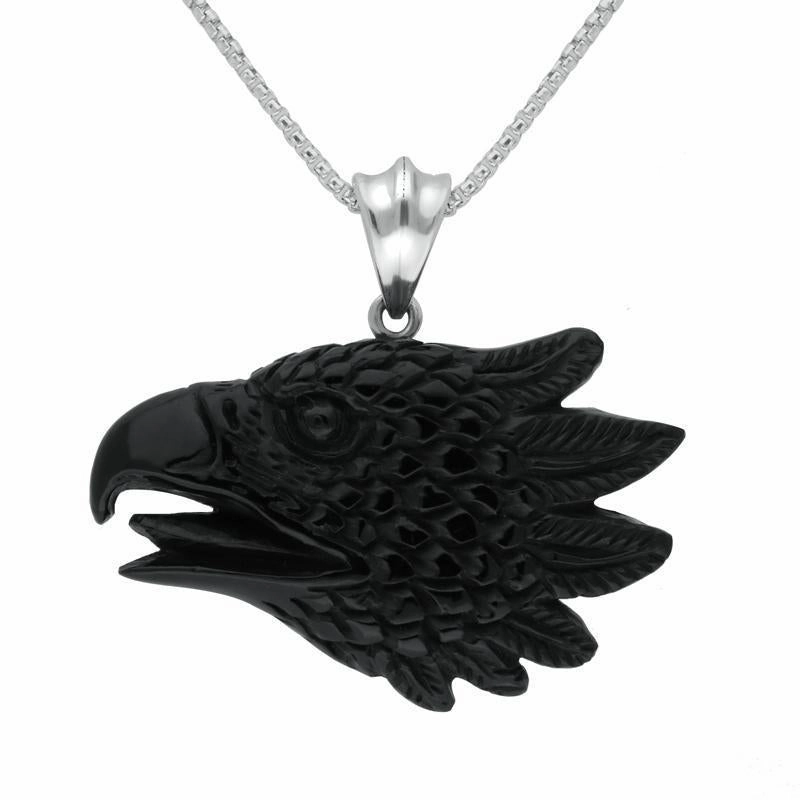 Sterling Silver Whitby Jet Carved Phoenix Head Necklace