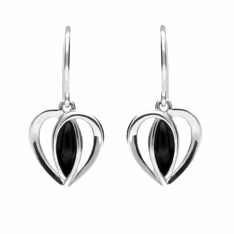 Sterling Silver Whitby Jet Centre Stone Heart Two Piece Set