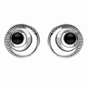 Sterling Silver Whitby Jet Circle Cut Out Stud Earrings