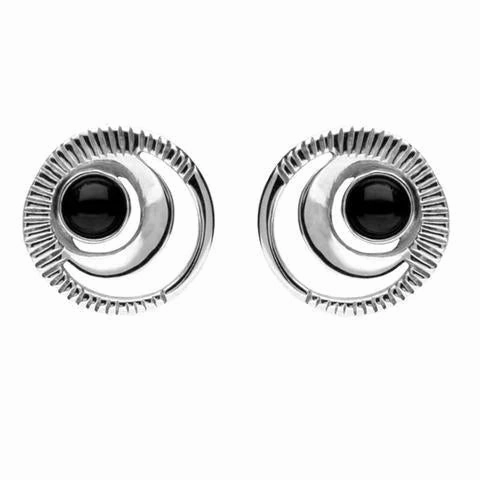 Sterling Silver Whitby Jet Circle Cut Out Stud Earrings