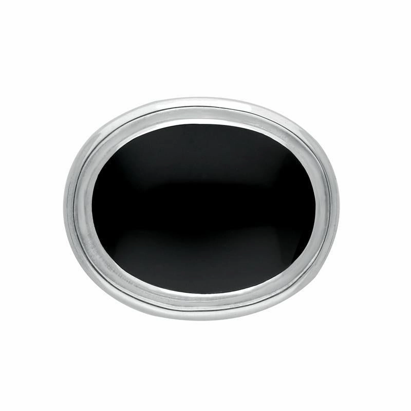 Sterling Silver Whitby Jet Classic Framed Oval Brooch