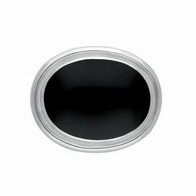 Sterling Silver Whitby Jet Classic Framed Oval Brooch