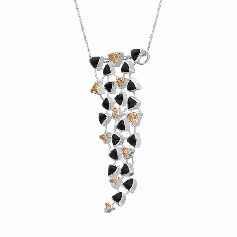 Sterling Silver Whitby Jet Cubic Zirconia Large Triangle Drop Necklace D