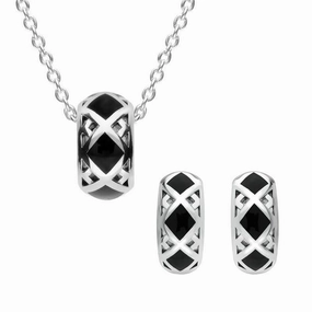 Sterling Silver Whitby Jet Curved  Crossover Two Piece Set