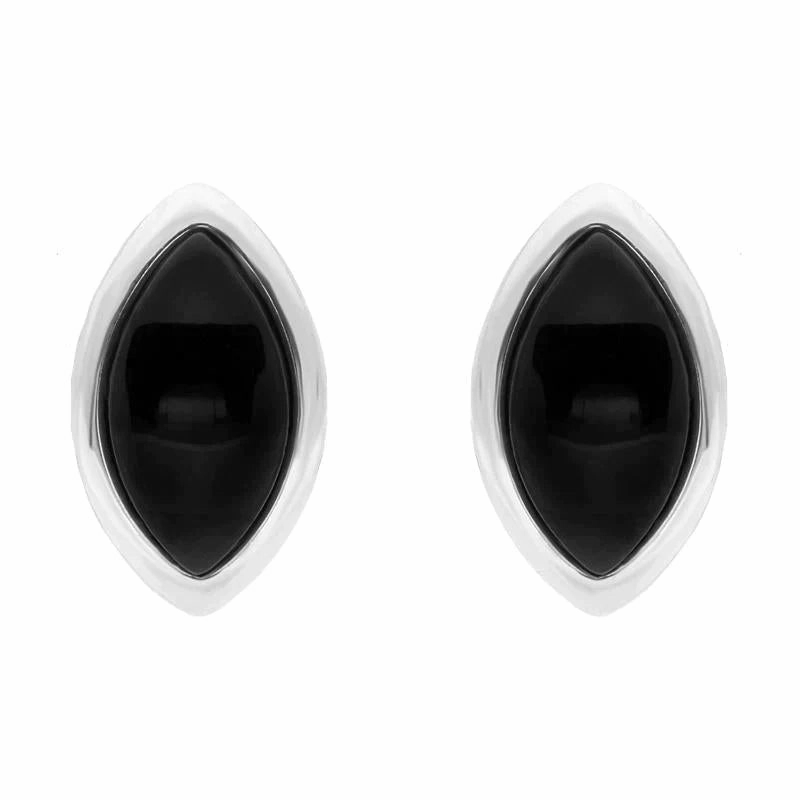 Sterling Silver Whitby Jet Curved Marquise Stud Earrings
