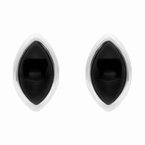 Sterling Silver Whitby Jet Curved Marquise Stud Earrings