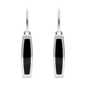 Sterling Silver Whitby Jet Curved Oblong Hook Drop Earrings